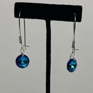 Handmade Swarovski Blue Crystal Pendent Drop Earrings NEW
